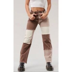 Hollister Ultra High Rise Brown Patchwork Dad Jeans
